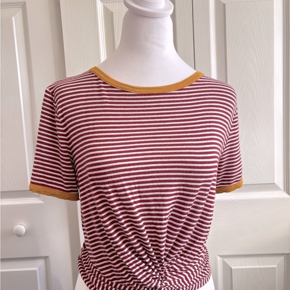 Urban Outfitters Tops - Urban Outfitters Striped Knot Front Top - Red and Gold